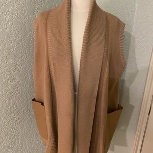 Lafayette 148 tan vest with leather pockets